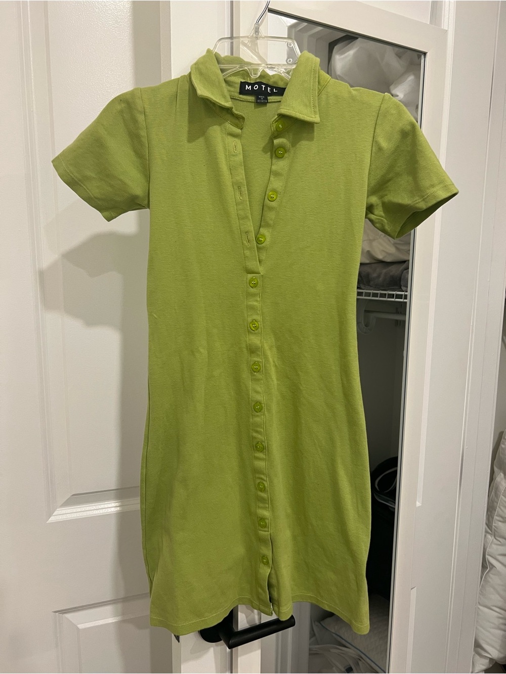 Motel Rocks Lime Green Polo Button-Front Mini Dress